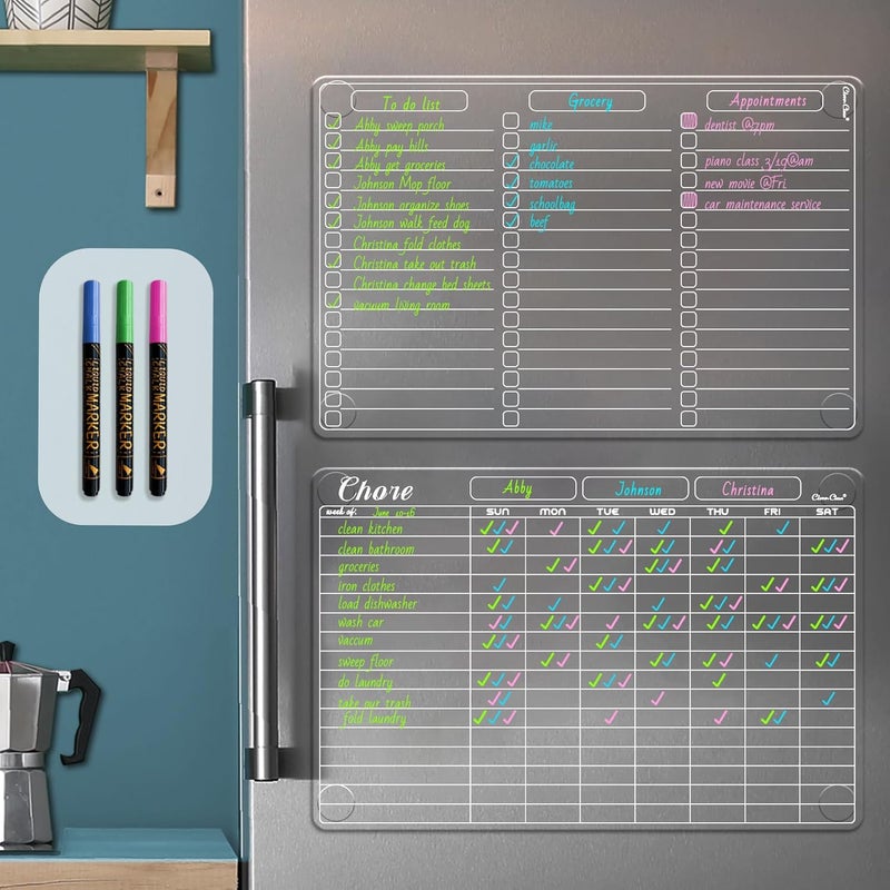 Clever Clean Clear Non-Magnetic Dry Erase List Board and Chore Chart - 13"x8.5" to-do List and Responsibility Chore Board for Kids, Teenagers and Adults - Sticks to Wall, Glass, Door, Any Smooth Surfaces - Image 1